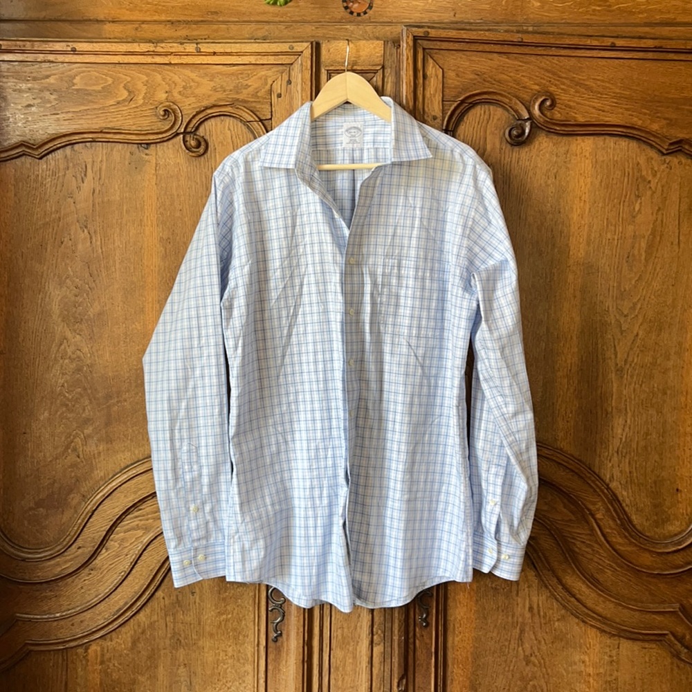 Brooks Brothers Regent Non Iron Dress Shirt Blue Plaid Cotton